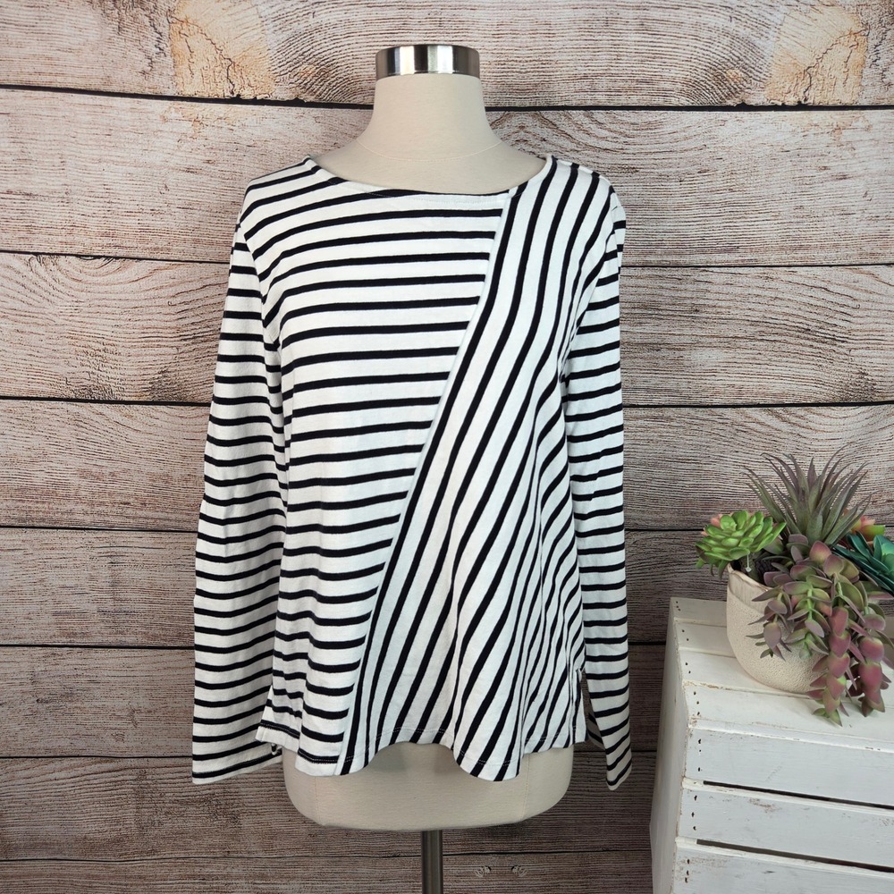 Loft Outlet Womens Large Navy Blue White Striped Long Sleeve Boat Neck Top L